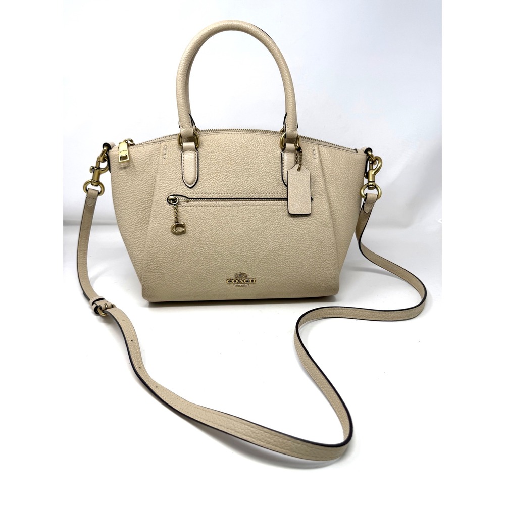 Coach Elise Satchel Pebbled Leather Beechwood Cream Crossbody Bag Brass Hardware